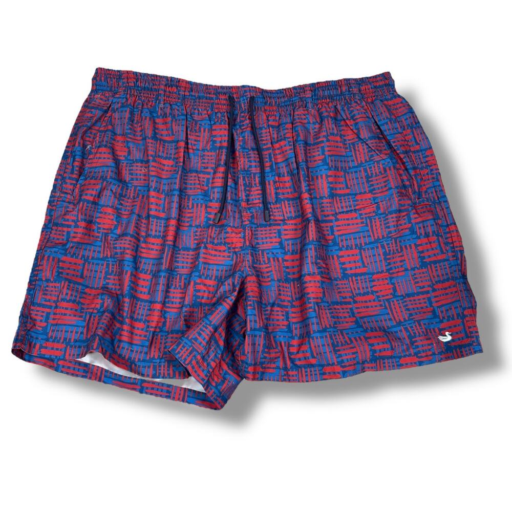 Southern Marsh Swim Trunks Shorts Men’s 3X Red Blue Geometric‎ Lined Drawstring